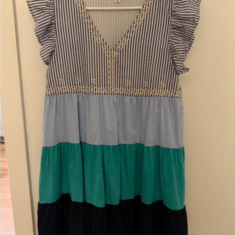 THML Blue, Teal & Navy Tiered Girls Dress
